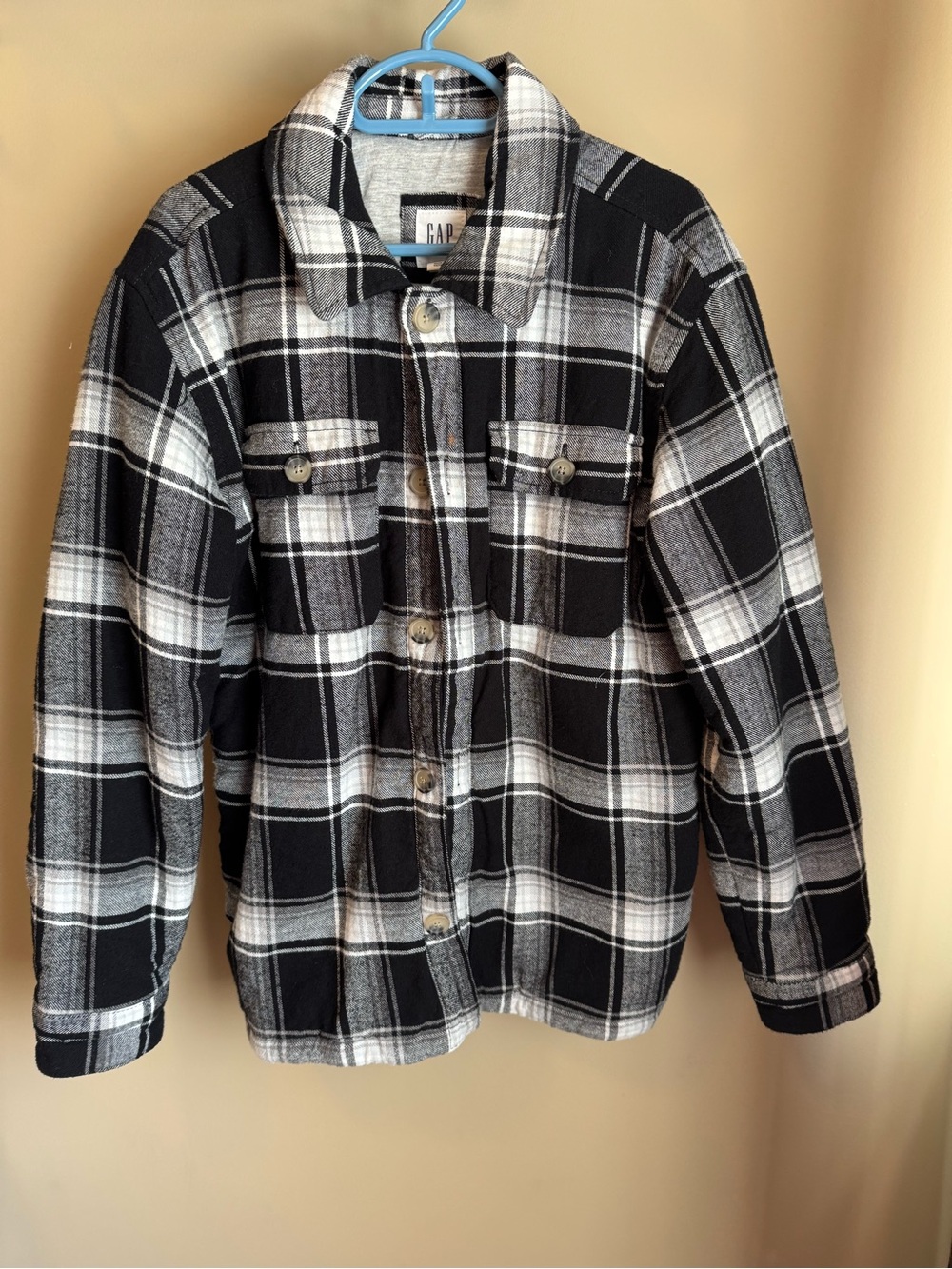 Gap Kids Black & White Plaid Flannel Shacket – Size Large (L)